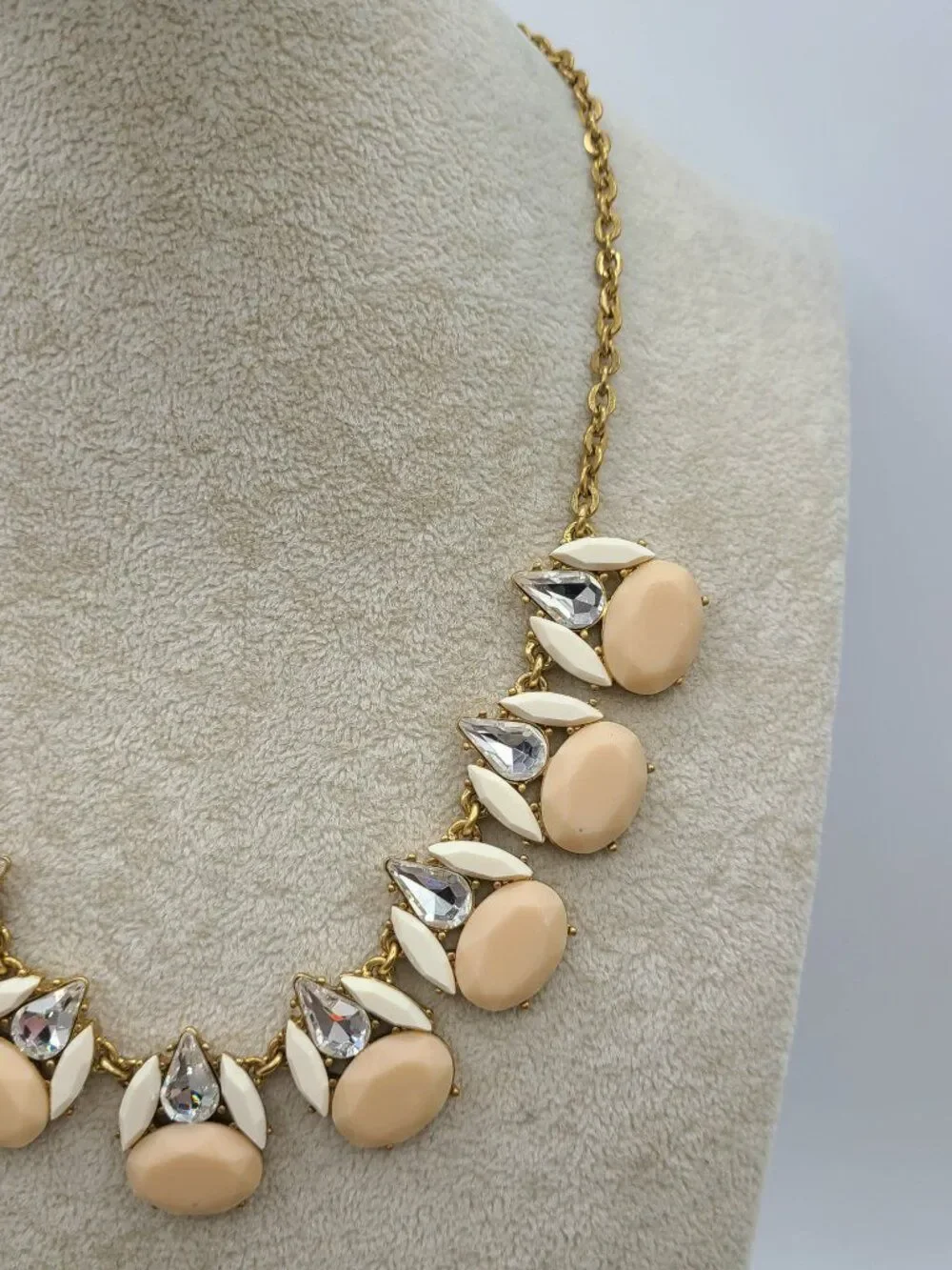 J Crew Clear Crystal Blush and White Resin Gold Tone Necklace